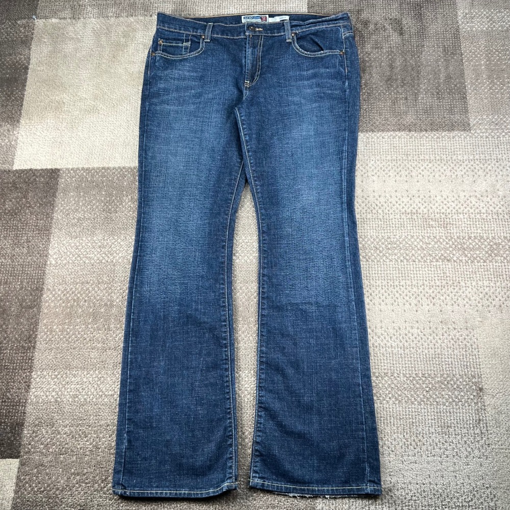 Y2K Old Navy Ultra Low Waist Boot-Cut Jeans Blue Stretch Denim Size 16 Long
